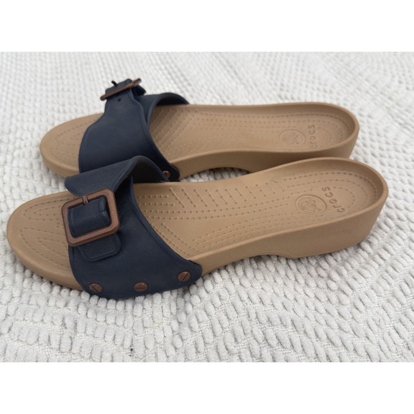 CROCS Shoes - Crocs Sarah Buckle Strap Slide Womens Sandals Navy Blue Size 10
